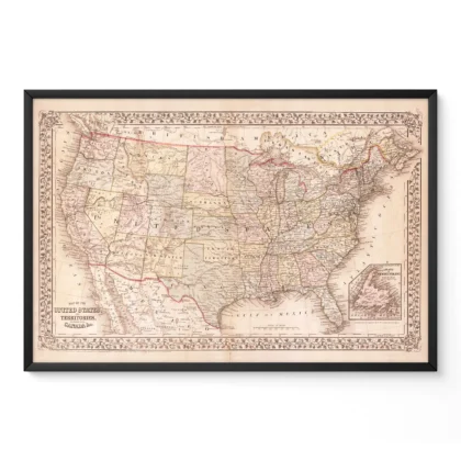 Vintage USA Map Wall Art