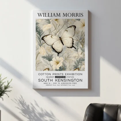 Schmetterling zwischen Blumen – William Morris Wandbild