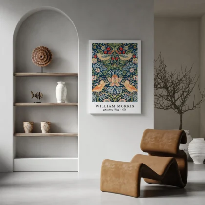 Braškes vagiantys paukščiai – William Morris paveikslas