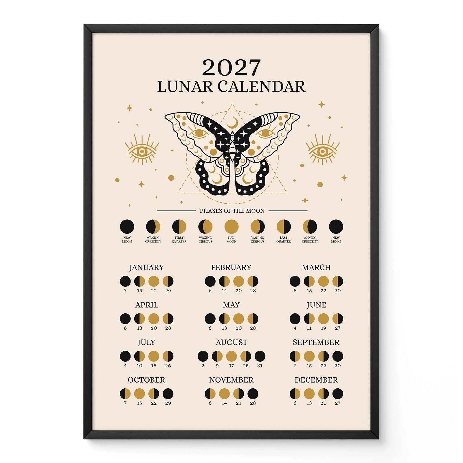 2027 Lunar Calendar with Butterfly – Minimalist Design