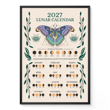 2027 metų Mėnulio kalendorius su drugeliu