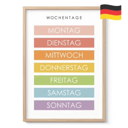 Days of the Week Learning Print for Kids – German Version
