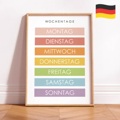 Days of the Week Learning Print for Kids – German Version