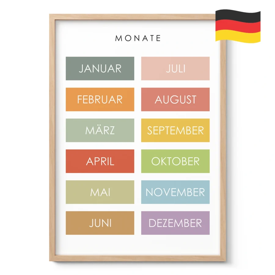 Months Learning Print for Kids – German Version