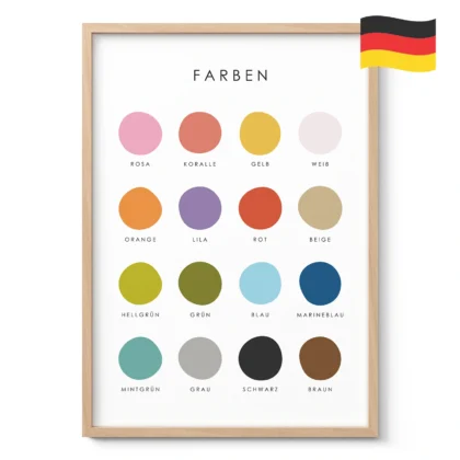 Color Names Educational Print for Kids – German Version