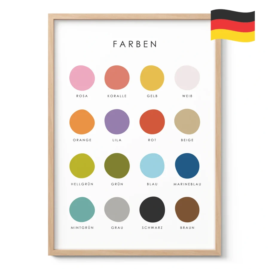 Color Names Educational Print for Kids – German Version