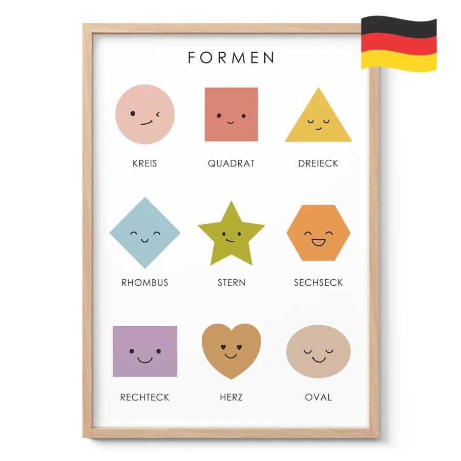 Geometric Shapes Learning Print for Kids – German Version
