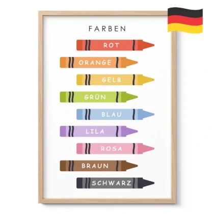 Crayon Color Learning Print for Kids – German Version
