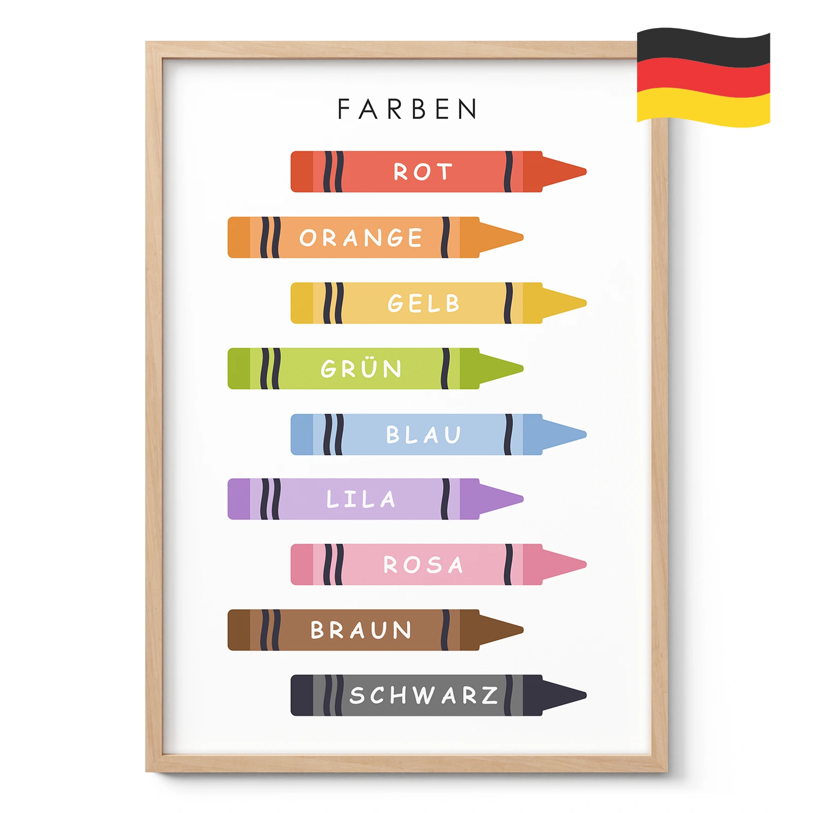 Crayon Color Learning Print for Kids – German Version