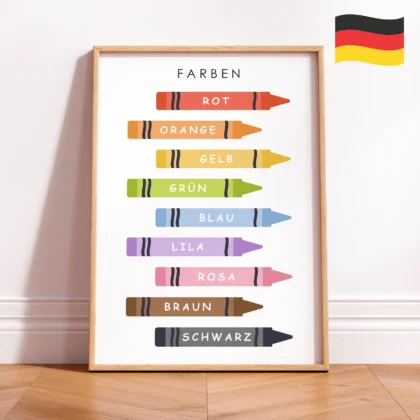 Crayon Color Learning Print for Kids – German Version