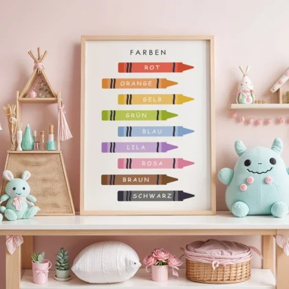 Crayon Color Learning Print for Kids – German Version