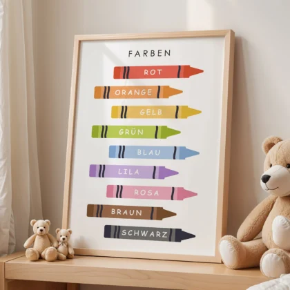 Crayon Color Learning Print for Kids – German Version