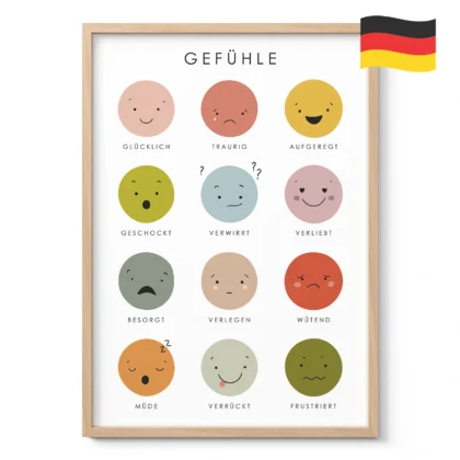 Feelings and Emotions Learning Print for Kids – German Version