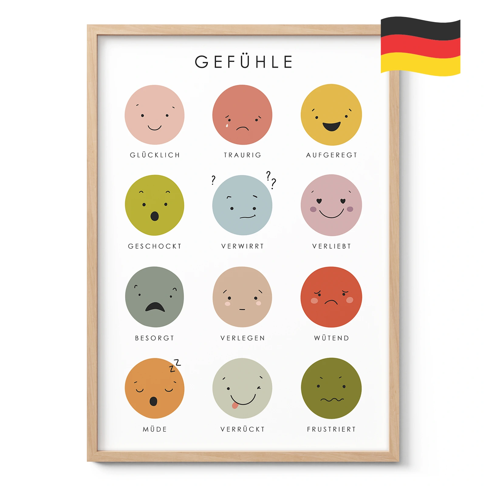 Feelings and Emotions Learning Print for Kids – German Version