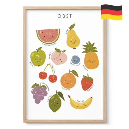Fruit Educational Print for Kids – German Version