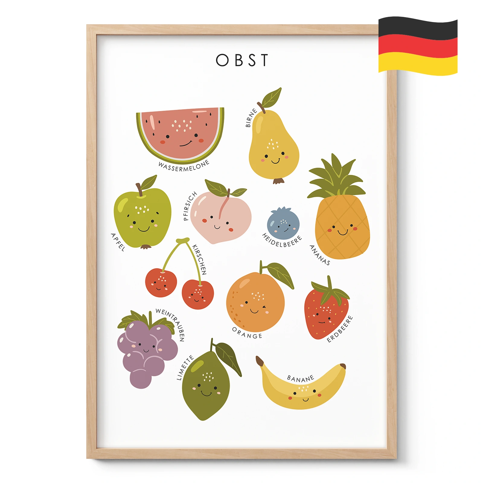 Fruit Educational Print for Kids – German Version