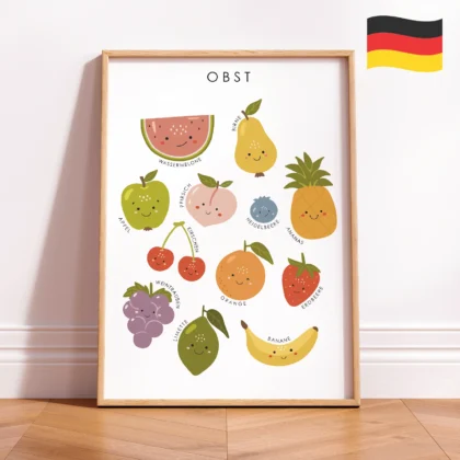 Fruit Educational Print for Kids – German Version