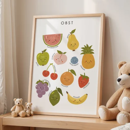 Fruit Educational Print for Kids – German Version