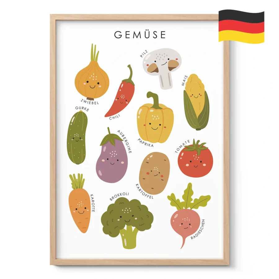 Vegetables Educational Print for Kids – German Version