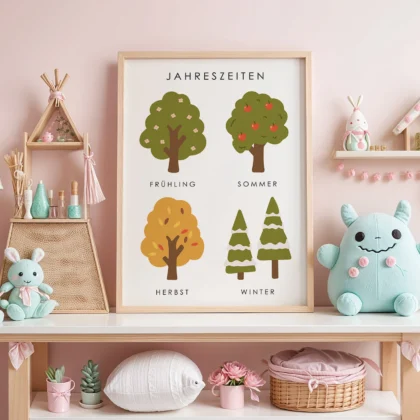 Four Seasons Educational Print for Kids – German Version