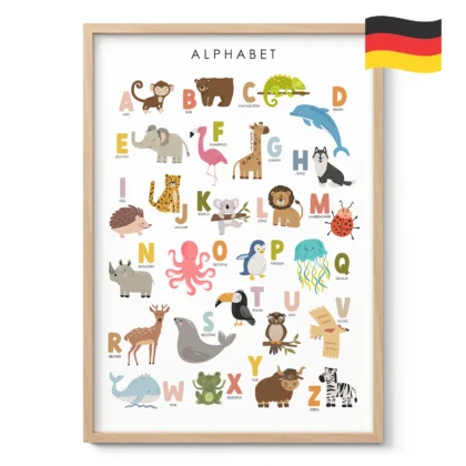 Animal Alphabet Learning Print for Kids – German Version