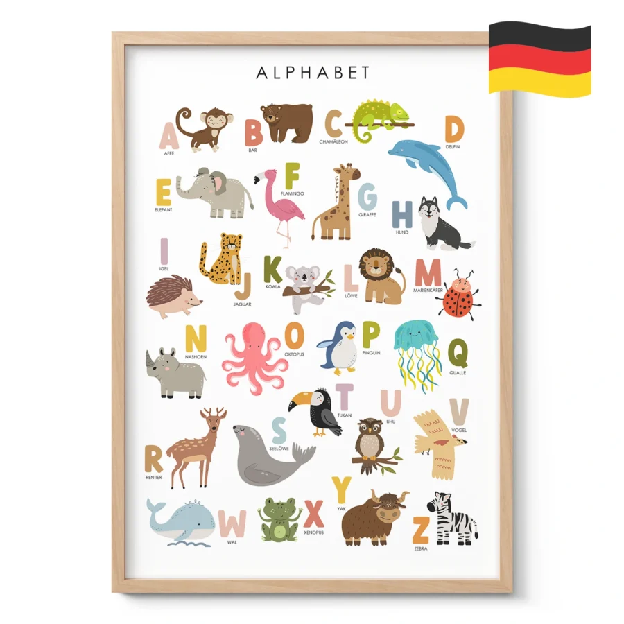 Animal Alphabet Learning Print for Kids – German Version