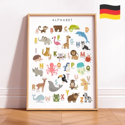 Animal Alphabet Learning Print for Kids – German Version