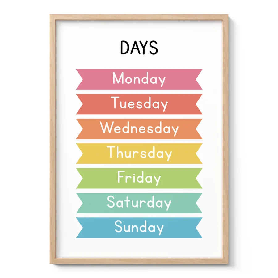 Days of the Week Wall Art for Kids