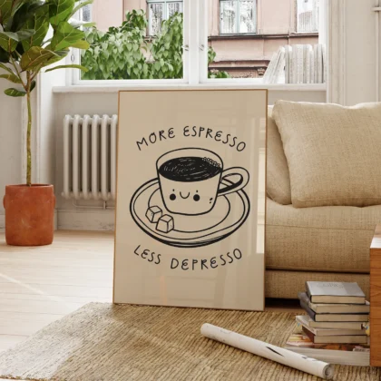 Kaffee-Wandbild „More Espresso Less Depresso“