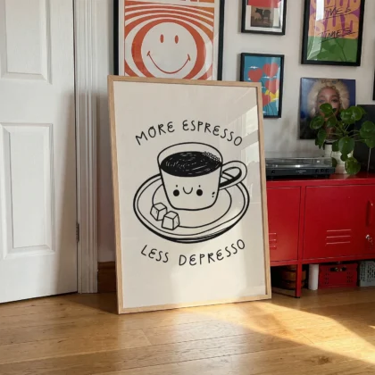 Kaffee-Wandbild „More Espresso Less Depresso“