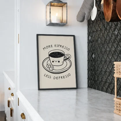 Kaffee-Wandbild „More Espresso Less Depresso“
