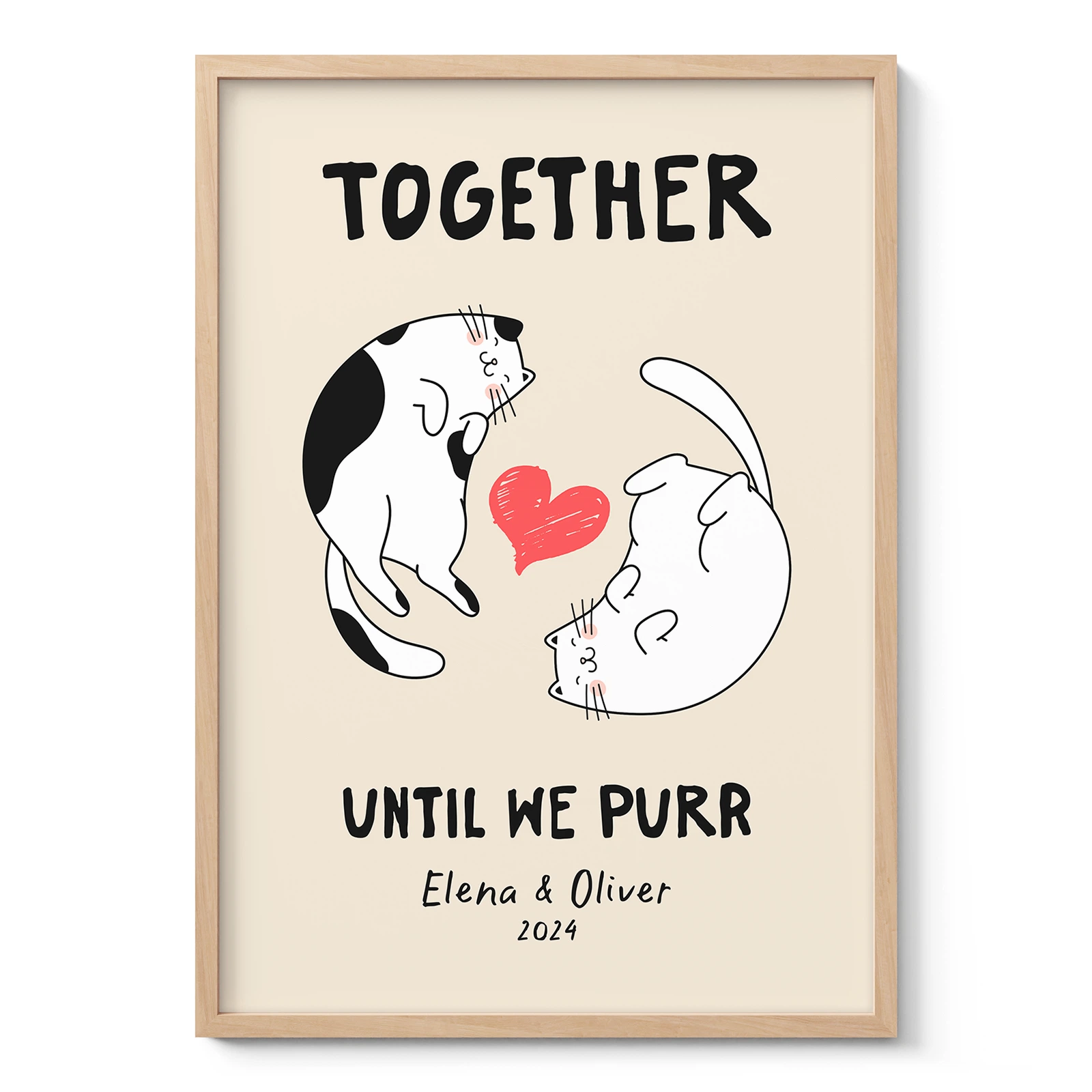 Personalisiertes Wandbild für Paare mit Katzen