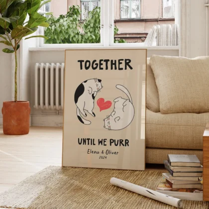 Personalisiertes Wandbild für Paare mit Katzen
