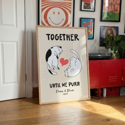 Personalisiertes Wandbild für Paare mit Katzen
