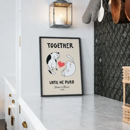 Personalisiertes Wandbild für Paare mit Katzen