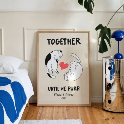 Personalisiertes Wandbild für Paare mit Katzen
