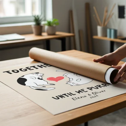Personalisiertes Wandbild für Paare mit Katzen