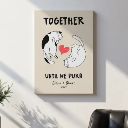 Personalisiertes Wandbild für Paare mit Katzen