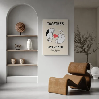 Personalisiertes Wandbild für Paare mit Katzen